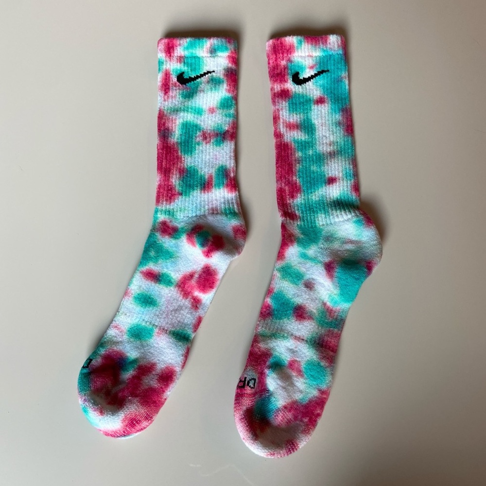 Custom Dyed Pink & Green Nike Crew Socks